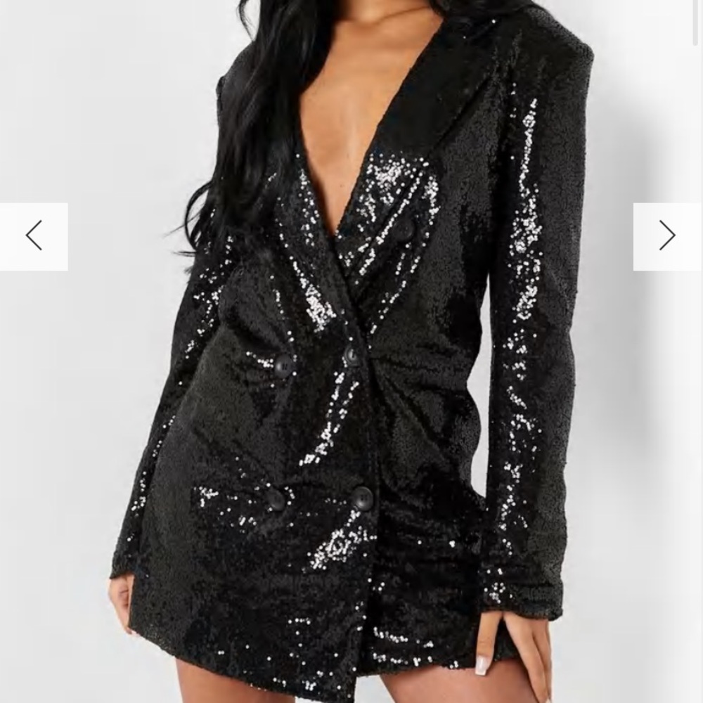 Black Blazer Sequin Dress from Boohoo